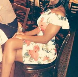 Floral off shoulder sheath dress